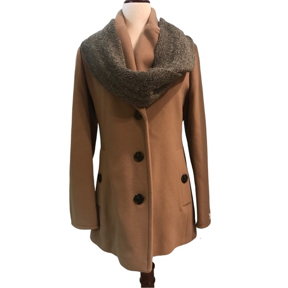 Calvin Klein Ladies Wool Cashmere Blend Classic Pea Coat XS Camel Pockets New - Picture 4 of 16